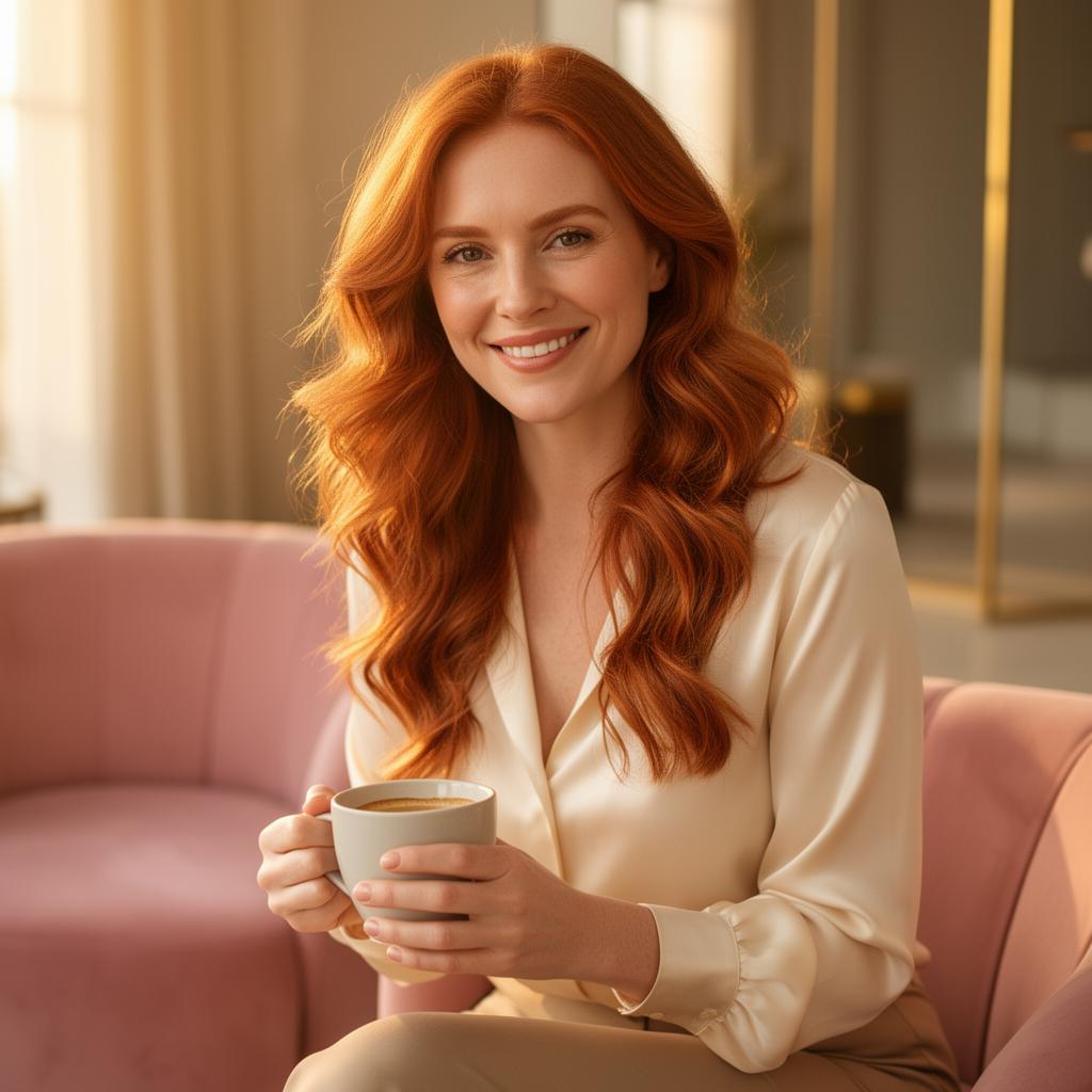 Tabby smiling with a coffee